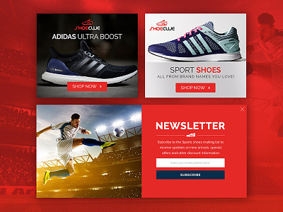 Shoe Clue ad banners adidas banner design classic ecommerce modern newsletter red vibrant website