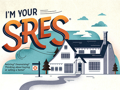 Senior Real Estate Specialist Advertisement home house illustration outside real estate typography vector