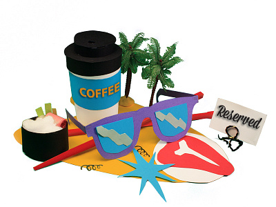 Fuel! aka Food & Drink chopsticks cloud coffee food illustration palm tree paper papercraft reserved sunglasses sushi tech