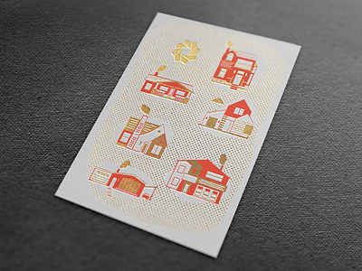 Welcome Home Letterpress Card architecture fancy foil gold halftone house illustration letterpress midcentury victorian