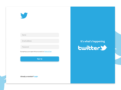 Sign-up Screen Concept for Twitter Web App app branding dribble graphic design illustration interface logo sign up sign up page twitter twitter website twitter.com ui ui design user experience user interface ux vector webapp website