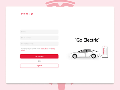 Tesla Sign Up Page Concept app design electric car login logo minimal sign up tesla ui ux