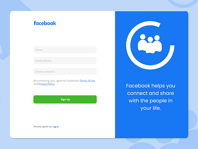 Sign up page for Facebook. by Masuda Begam on Dribbble