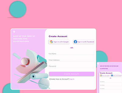 Web and Mobile Signup Page 3d illustration 3d vectors app dailyui dailyui001 dailyuichallenges figma illustration login mobile design signup page web design