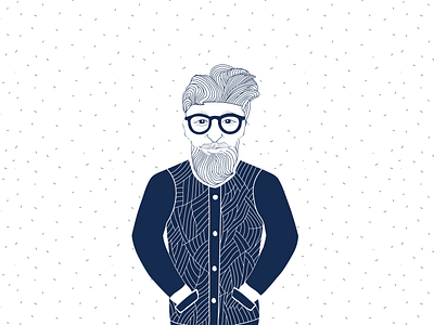 Hipster hero art avatar blue character glasses illustration label line work