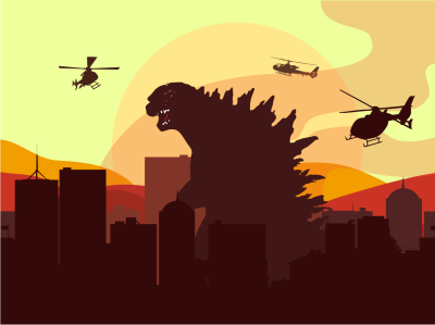 Godzilla Vector 190s 3d animation branding design godzilla graphic design icon iconic illustration logo motion graphics retro sun ui ux vector