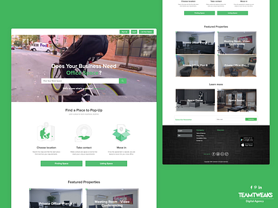 Office space rental website design landing page