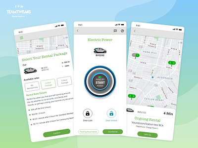 Electric car rental app development -Design (UI/UX) appdesign deliveryapp design ev apps landingpage rentalapp ui webdesign