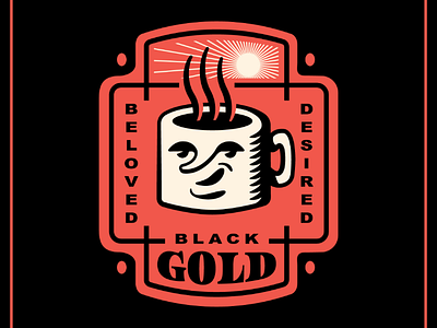 Black Gold badge black gold branding coffee composition cup face illustration logo mug pattern typography