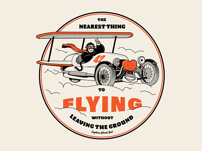 Nearest Thing to Flying 3 wheeler car cartoon design goggles heart illustration racing vintage