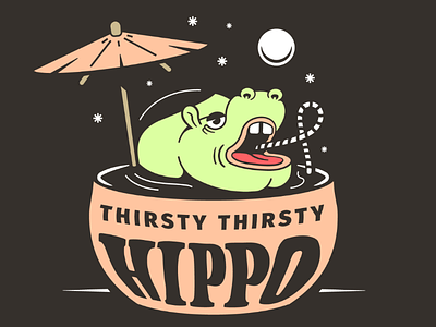 Thirsty Thirsty Hippo cocktail doodle drink hippo hippopotamus hungry hippos illustration straw thirsty