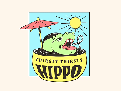 More Thirsty Hippo. cocktail drink drinking hippo hippopotamus illustration summer summer vibes thirsty