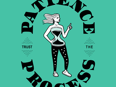Lady Patience... badge design girl hourglass illustration patience quarantine