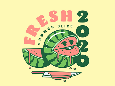 Fresh Summer Slice badge design face funny gory illustration summer watermelon