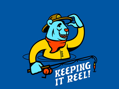 Keeping It Reel bear cartoon doodle drawing fishing illustration mascot typography vector