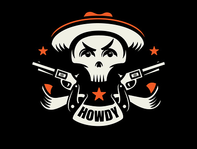Howdy bold cowboy design doodle halloween illustration logo skull vector