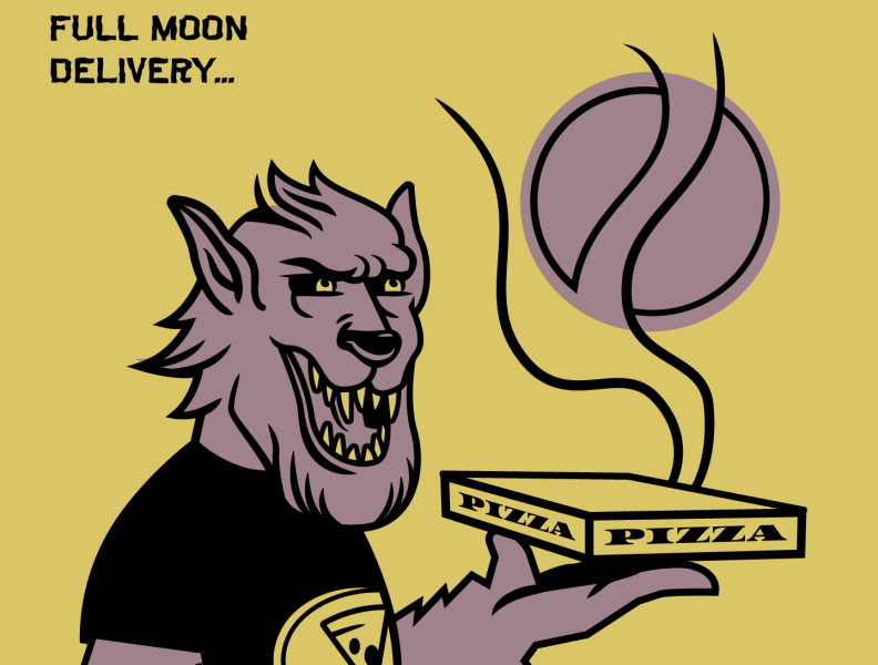 Full Moon Delivery doodle halloween illustraion pizza vector vectorart werewolf