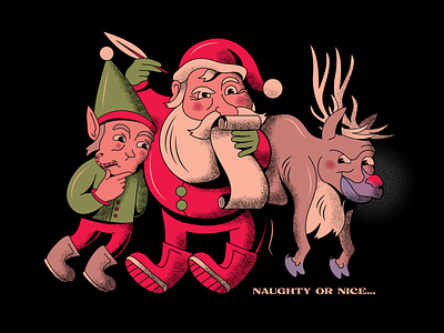 Naughty or Nice Pt.3 cartoon christmas doodle drawing holidays illustrator list reindeer santa scroll textures vector xmas