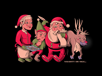 Naughty or Nice Pt.4 christmas drawing holidays illustrations illustrator reindeer series textures vector