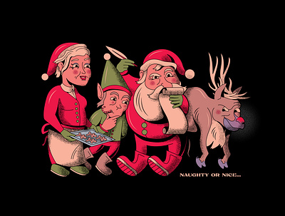 Naughty or Nice Pt.4 christmas drawing holidays illustrations illustrator reindeer series textures vector