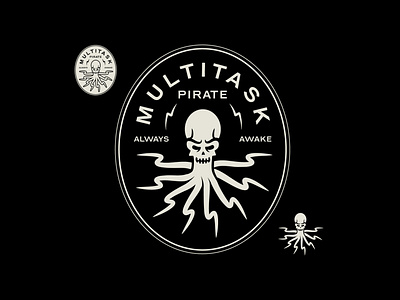 Multitask Pirate artwork badge design doodle illustration logo monochrome multitask octopus pirategraphic vector