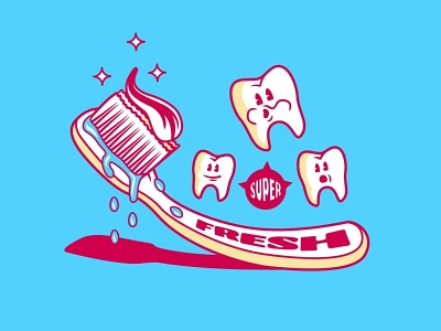 Super Fresh artwork design illustration illustrator teeth toothbrush typography vector