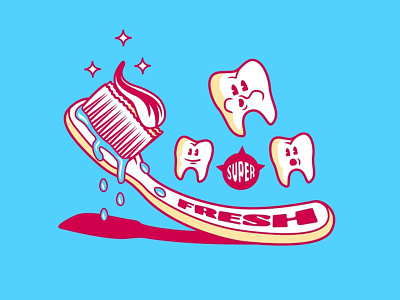 Super Fresh artwork design illustration illustrator teeth toothbrush typography vector