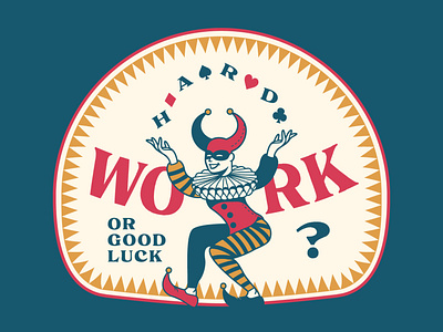 Hard work VS Luck artwork cartoon design doodle drawing illustration joker playing card typography vector