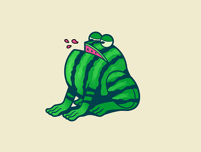Watermelon Frog artwork cartoon concept design doodle drawing illustration vector