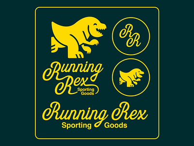 Running Rex lockups branding design dino doodle illustration logo t rex typography vector
