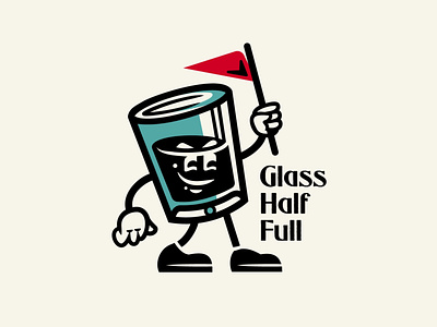 Glass Half Full character design doodle drink flag glass illustration logo mascot vector