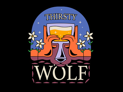 Thirsty Wolf design doodle drawing drink hands illustration logo typography vector wolf