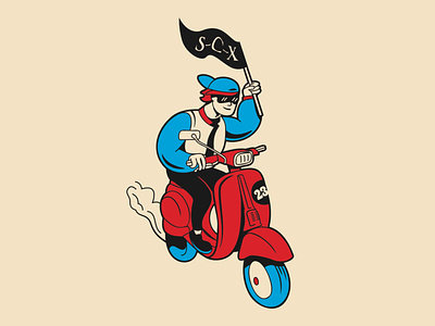 Scooting design drawing illustration jacket rider scooter unused vector