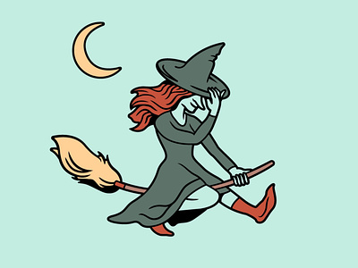 Witch 🧙‍♀️ broom design doodle drawing halloween illustration moon vector witch