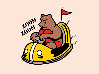 Zoom Zoom bear bumper car design doodle drawing illustration vector