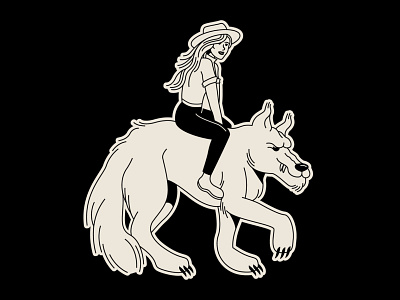 Wolf and girl doodle character design design doodle drawing girl hat illustration ride vector wolf