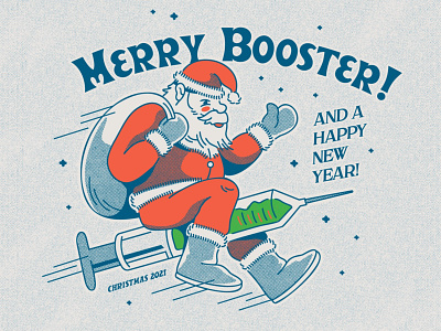 Merry Booster! artwork branding cartoon christmas card concept design doodle drawing illustration logo santa typography vaccine vector