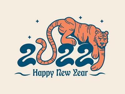 Happy new year 🥳 2022 design doodle drawing illustration lettering logo tiger typography vector