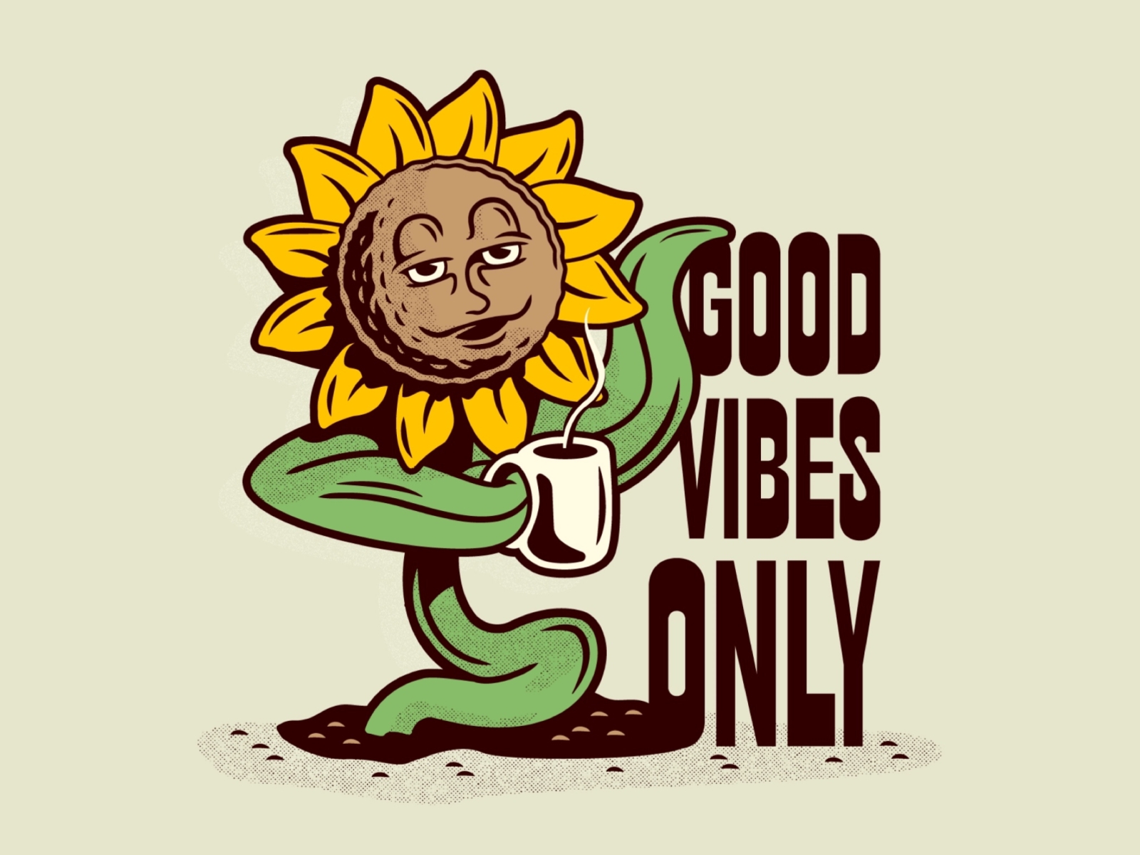 🌻Good Vibes Only🌻 artwork character design coffee design doodle drawing illustration sunflower texture typography vector