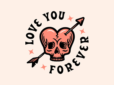 Love You, Forever ❤️🏹💀 arrow design doodle drawing heart illustration logo skull typography valentines valentines day vector