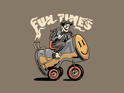 “Fun” Times ⏳ (Final) bike character design design doodle drawing hourglass illustration logo motorcycle texture time typography vector