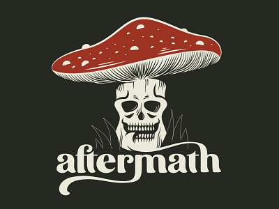 Aftermath design doodle drawing illustration logo mushroom skull typography vector