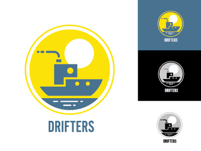 Drifters blue boat drifter floating logo yellow