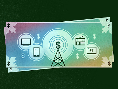 Commoney comm illustration internet money phone radio tower tv