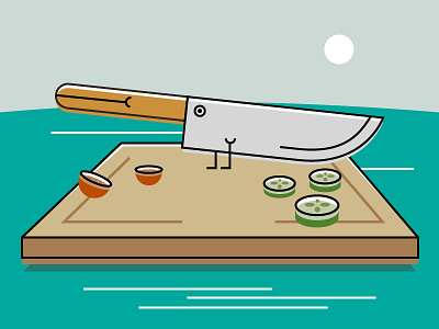 Chopping Island bird board chopping cucumber island knife seagull tomato