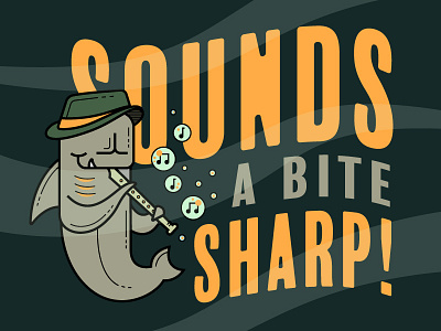 Sounds a Bite Sharp fedora hat music recorder shark water waves
