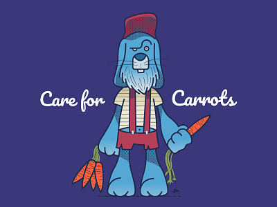 Care for Carrots beard blue cap carrot cartoon illustration rabbit
