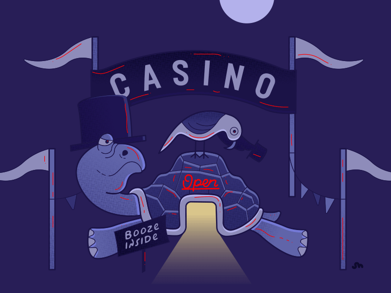 Open Shell bird booze casino flags illustration neon open sign turtle