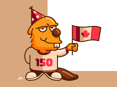 Almost there! beaver birthday canada 150 canadiana flag illustration maple leaf red