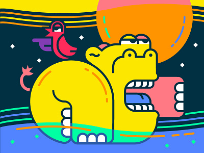 Left, Right bird colours direction hippo illustration lineart pop